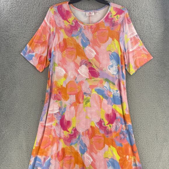 Quaker Factory Womens Floral Colorful Dress Maxi Sz XL Long Rayon Stretch Flowy - Picture 14 of 15